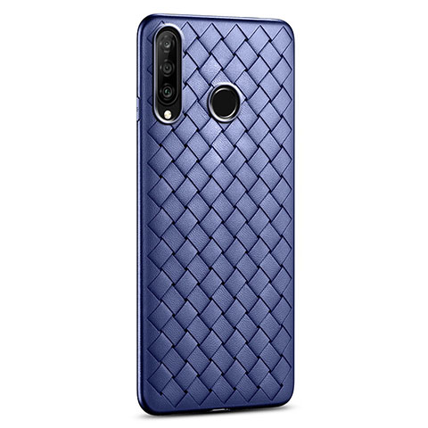 Coque Silicone Gel Motif Cuir Housse Etui S01 pour Huawei P30 Lite New Edition Bleu