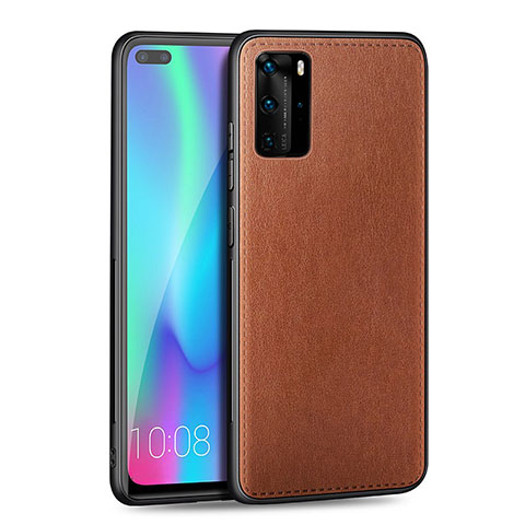 Coque Silicone Gel Motif Cuir Housse Etui S01 pour Huawei P40 Pro Marron