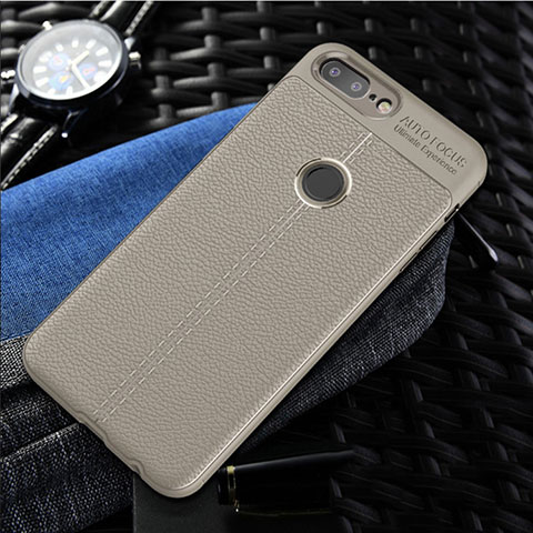 Coque Silicone Gel Motif Cuir Housse Etui S01 pour OnePlus 5T A5010 Gris