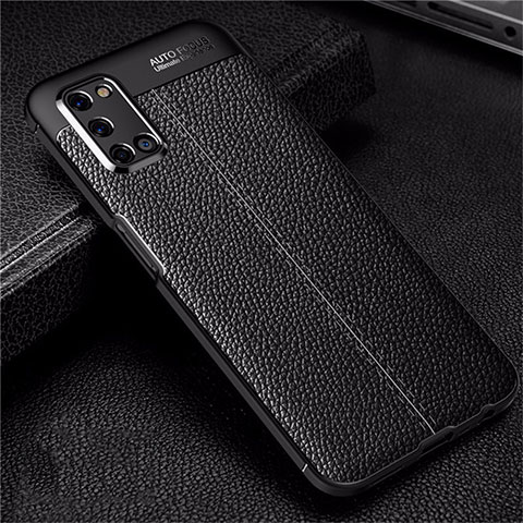 Coque Silicone Gel Motif Cuir Housse Etui S01 pour Oppo A52 Noir