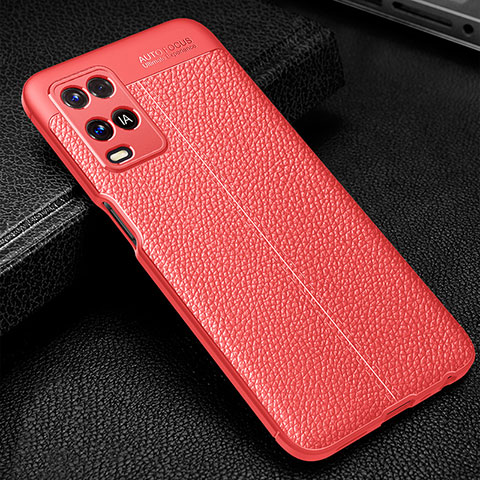 Coque Silicone Gel Motif Cuir Housse Etui S01 pour Oppo A54 4G Rouge