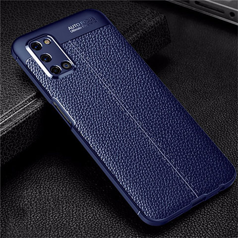 Coque Silicone Gel Motif Cuir Housse Etui S01 pour Oppo A72 Bleu