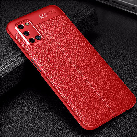 Coque Silicone Gel Motif Cuir Housse Etui S01 pour Oppo A72 Rouge