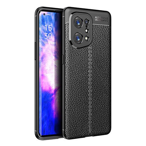 Coque Silicone Gel Motif Cuir Housse Etui S01 pour Oppo Find X5 5G Noir