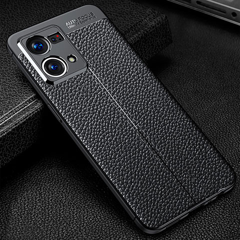 Coque Silicone Gel Motif Cuir Housse Etui S01 pour Oppo Reno7 4G Noir