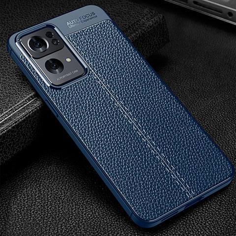 Coque Silicone Gel Motif Cuir Housse Etui S01 pour Oppo Reno7 Pro 5G Bleu