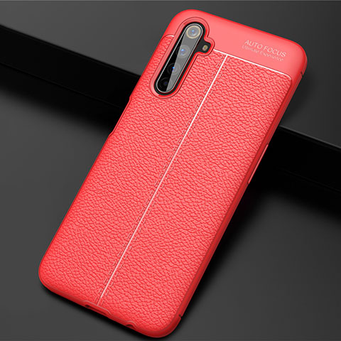 Coque Silicone Gel Motif Cuir Housse Etui S01 pour Realme 6 Pro Rouge