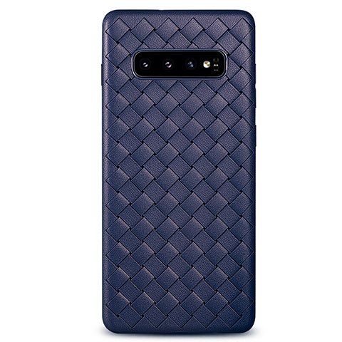 Coque Silicone Gel Motif Cuir Housse Etui S01 pour Samsung Galaxy S10 Plus Bleu