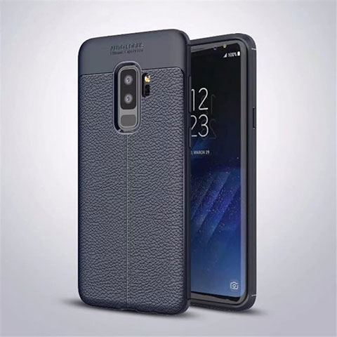 Coque Silicone Gel Motif Cuir Housse Etui S01 pour Samsung Galaxy S9 Plus Bleu