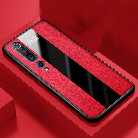 Coque Silicone Gel Motif Cuir Housse Etui S01 pour Xiaomi Mi 10 Pro Rouge