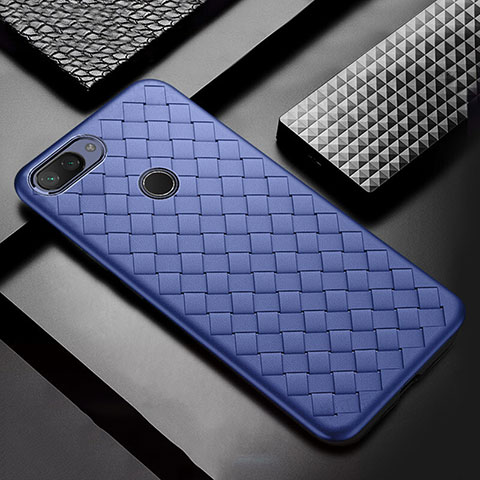 Coque Silicone Gel Motif Cuir Housse Etui S01 pour Xiaomi Mi 8 Lite Bleu