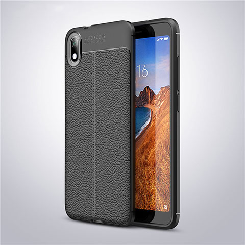 Coque Silicone Gel Motif Cuir Housse Etui S01 pour Xiaomi Redmi 7A Noir