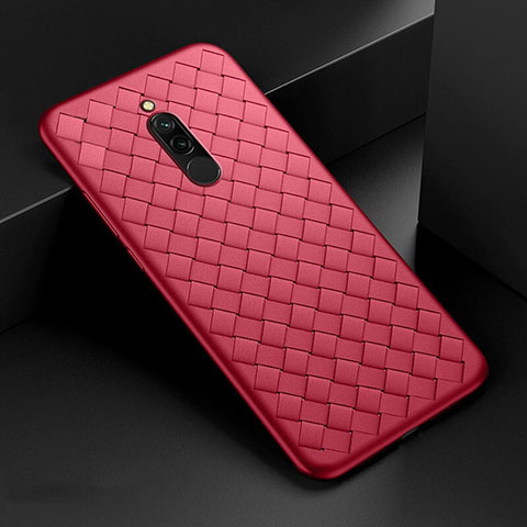 Coque Silicone Gel Motif Cuir Housse Etui S01 pour Xiaomi Redmi 8 Rouge