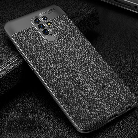 Coque Silicone Gel Motif Cuir Housse Etui S01 pour Xiaomi Redmi 9 Prime India Noir