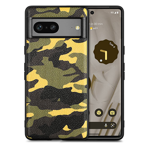 Coque Silicone Gel Motif Cuir Housse Etui S01D pour Google Pixel 7a 5G Jaune