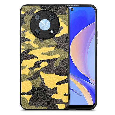 Coque Silicone Gel Motif Cuir Housse Etui S01D pour Huawei Enjoy 50 Pro Jaune