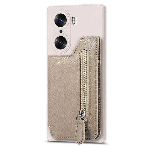 Coque Silicone Gel Motif Cuir Housse Etui S01D pour Huawei Honor 60 5G Beige