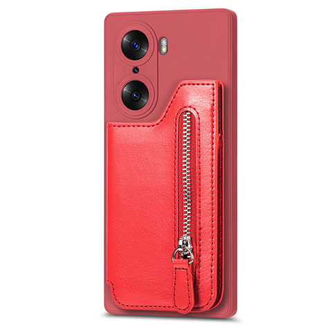 Coque Silicone Gel Motif Cuir Housse Etui S01D pour Huawei Honor 60 5G Rouge