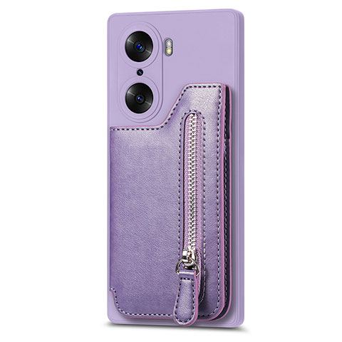 Coque Silicone Gel Motif Cuir Housse Etui S01D pour Huawei Honor 60 5G Violet