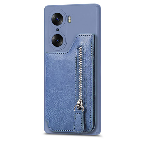 Coque Silicone Gel Motif Cuir Housse Etui S01D pour Huawei Honor 60 Pro 5G Bleu