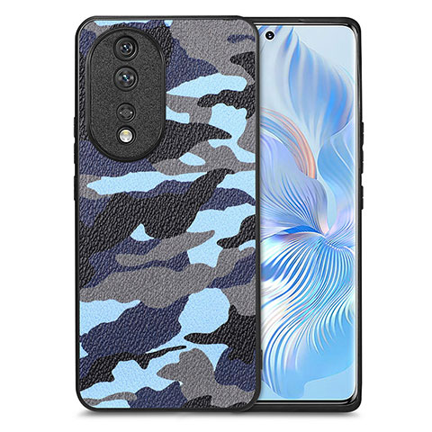 Coque Silicone Gel Motif Cuir Housse Etui S01D pour Huawei Honor 80 5G Bleu