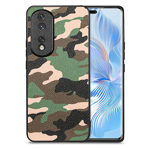 Coque Silicone Gel Motif Cuir Housse Etui S01D pour Huawei Honor 80 Pro 5G Vert