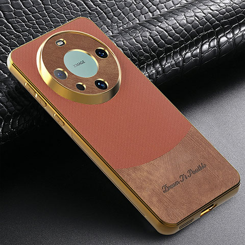 Coque Silicone Gel Motif Cuir Housse Etui S01D pour Huawei Mate 60 Marron