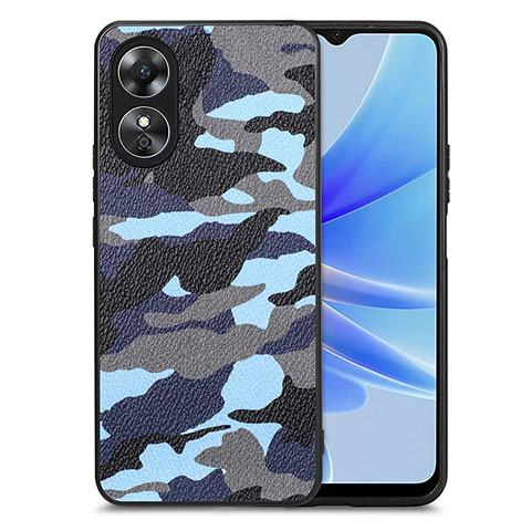 Coque Silicone Gel Motif Cuir Housse Etui S01D pour Oppo A17 Bleu