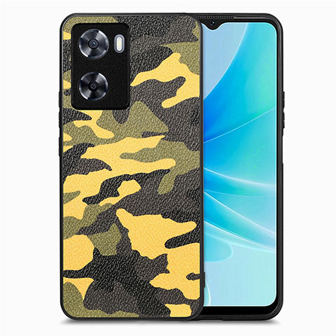 Coque Silicone Gel Motif Cuir Housse Etui S01D pour Oppo A77s Jaune