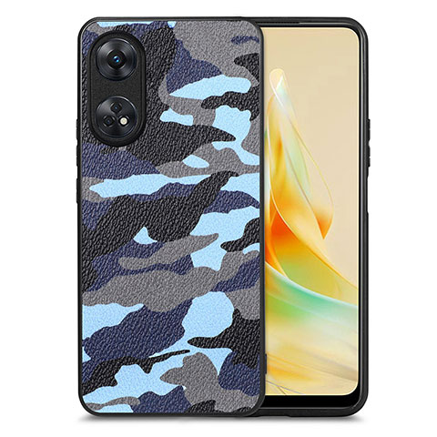 Coque Silicone Gel Motif Cuir Housse Etui S01D pour Oppo Reno8 T 4G Bleu