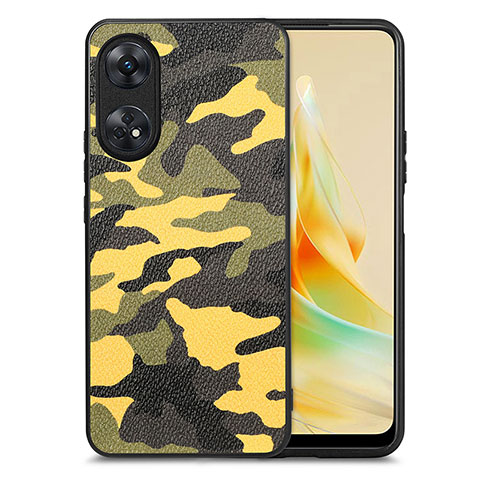 Coque Silicone Gel Motif Cuir Housse Etui S01D pour Oppo Reno8 T 4G Jaune