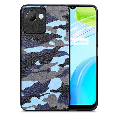 Coque Silicone Gel Motif Cuir Housse Etui S01D pour Realme C30 Bleu