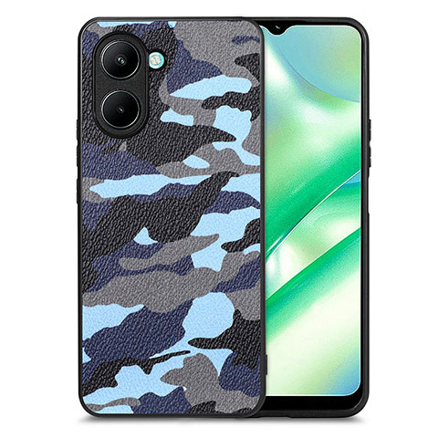 Coque Silicone Gel Motif Cuir Housse Etui S01D pour Realme C33 (2023) Bleu