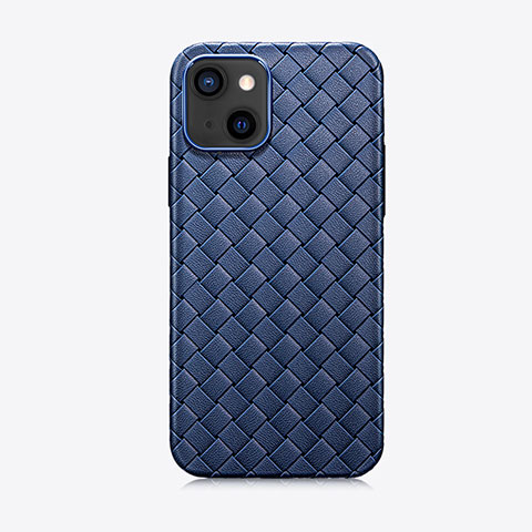 Coque Silicone Gel Motif Cuir Housse Etui S02 pour Apple iPhone 13 Mini Bleu