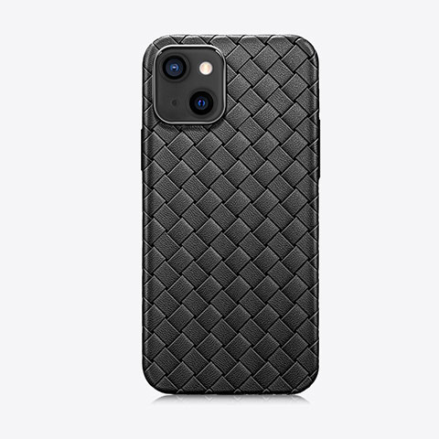 Coque Silicone Gel Motif Cuir Housse Etui S02 pour Apple iPhone 13 Mini Noir