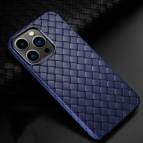 Coque Silicone Gel Motif Cuir Housse Etui S02 pour Apple iPhone 15 Pro Bleu