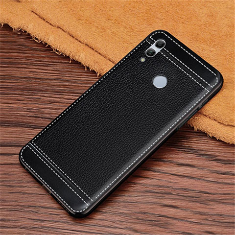 Coque Silicone Gel Motif Cuir Housse Etui S02 pour Huawei Honor 10 Lite Noir