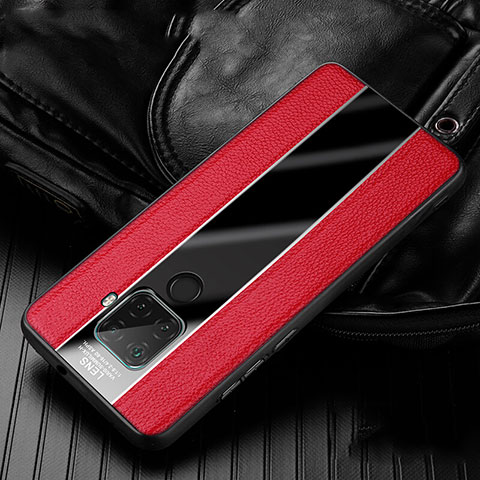 Coque Silicone Gel Motif Cuir Housse Etui S02 pour Huawei Nova 5i Pro Rouge