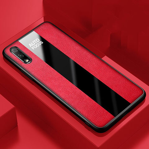 Coque Silicone Gel Motif Cuir Housse Etui S02 pour Huawei P Smart Z (2019) Rouge