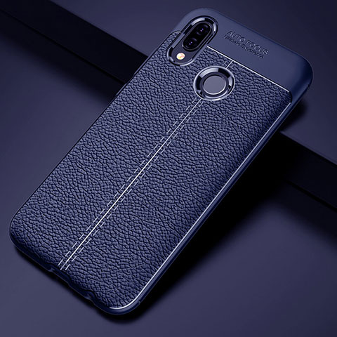 Coque Silicone Gel Motif Cuir Housse Etui S02 pour Huawei P20 Lite Bleu