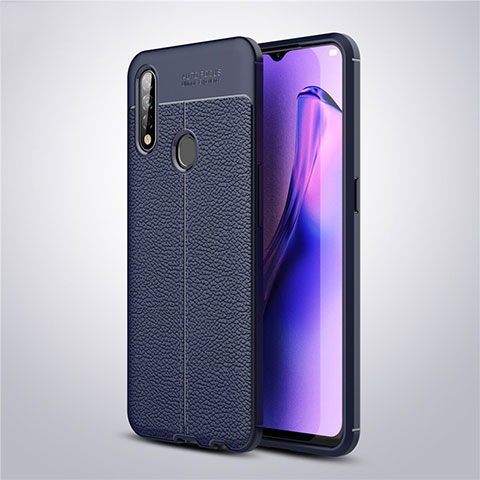 Coque Silicone Gel Motif Cuir Housse Etui S02 pour Oppo A31 Bleu