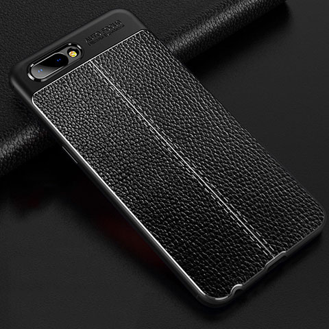 Coque Silicone Gel Motif Cuir Housse Etui S02 pour Oppo A5 Noir