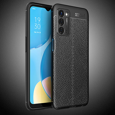 Coque Silicone Gel Motif Cuir Housse Etui S02 pour Oppo A53s 5G Noir