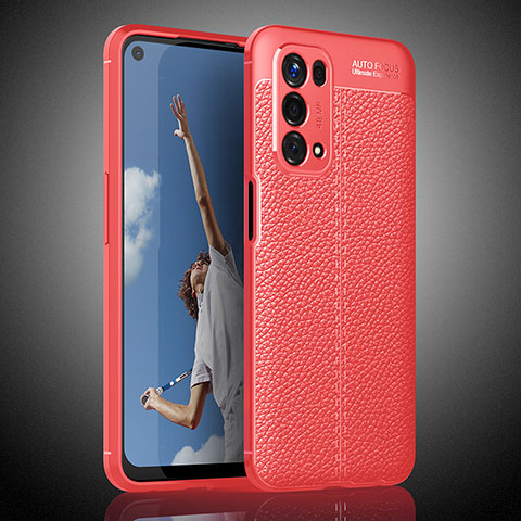 Coque Silicone Gel Motif Cuir Housse Etui S02 pour Oppo A54 5G Rouge