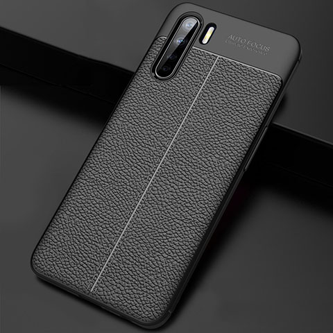 Coque Silicone Gel Motif Cuir Housse Etui S02 pour Oppo A91 Noir