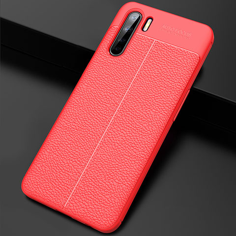 Coque Silicone Gel Motif Cuir Housse Etui S02 pour Oppo A91 Rouge