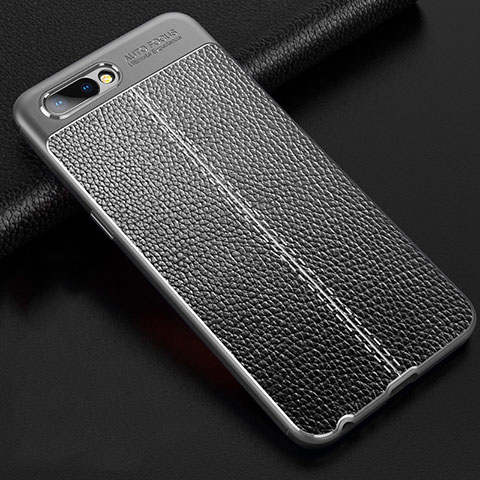 Coque Silicone Gel Motif Cuir Housse Etui S02 pour Oppo AX5 Gris