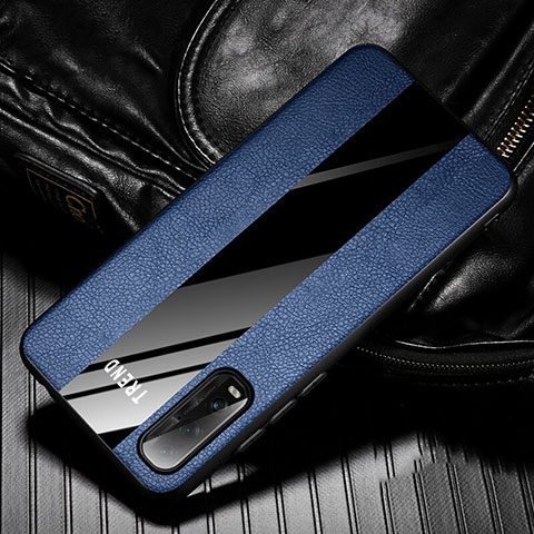 Coque Silicone Gel Motif Cuir Housse Etui S02 pour Oppo Find X2 Bleu