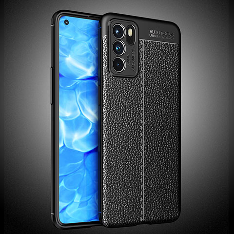 Coque Silicone Gel Motif Cuir Housse Etui S02 pour Oppo Reno6 5G Noir