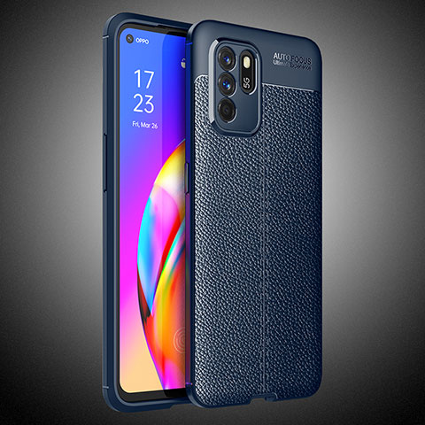 Coque Silicone Gel Motif Cuir Housse Etui S02 pour Oppo Reno6 Z 5G Bleu